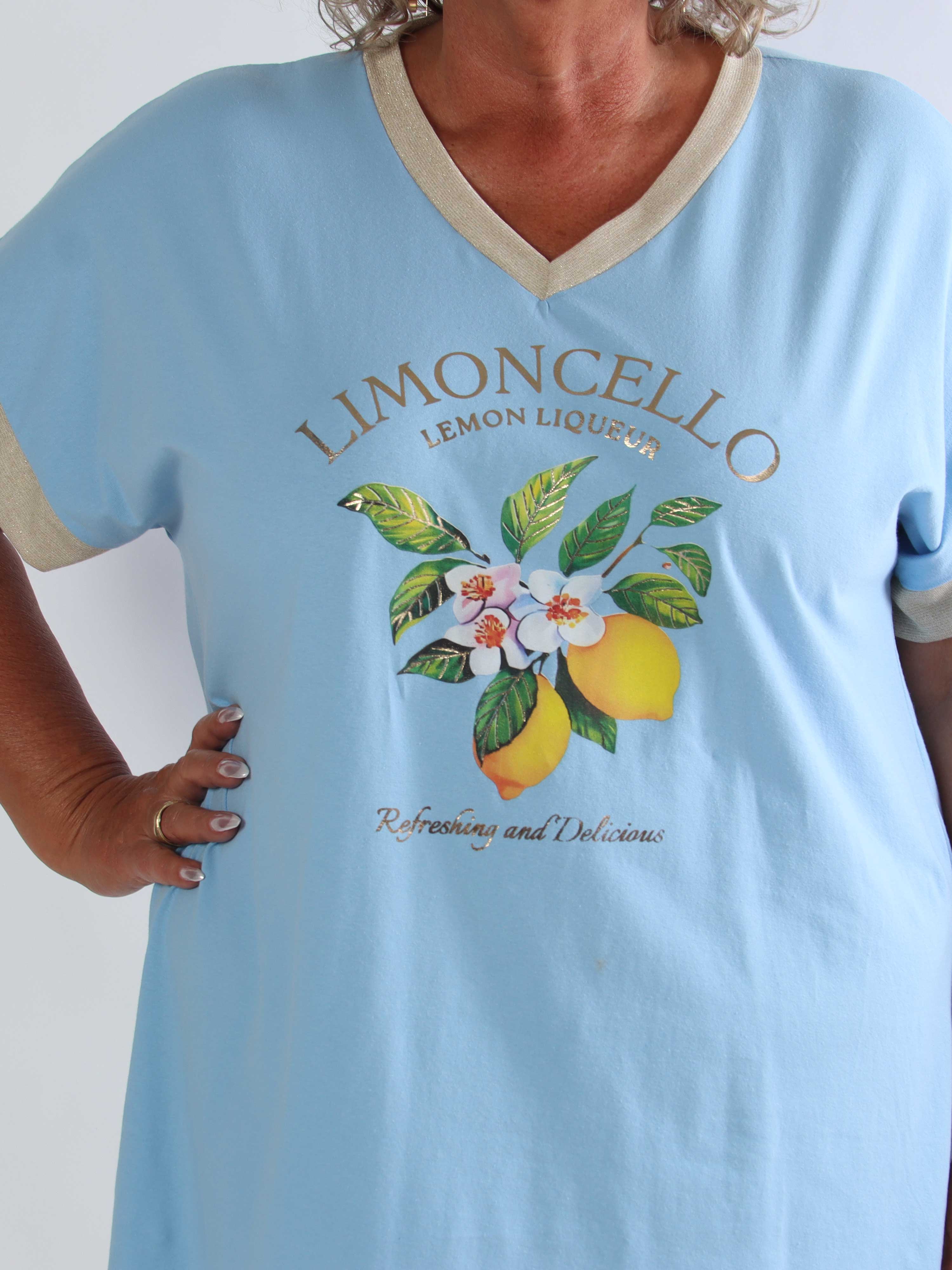 Zandra - Plus size t-shirtkjole i bomuld med citroner og guld detaljer